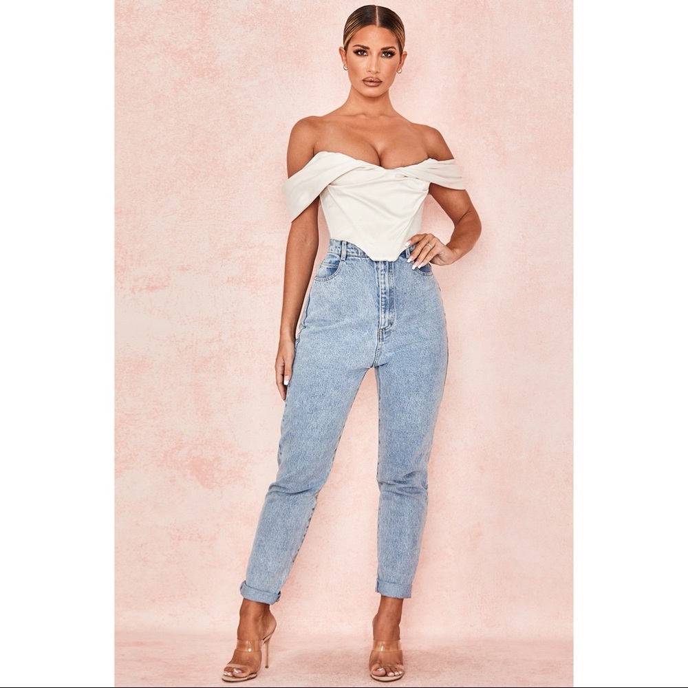 House of CB Silva Ivory Satin Draped Shoulder Corset Top - Picture 10 of 16